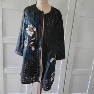 Chico's Perforated Floral Faux Leather Jacket 2